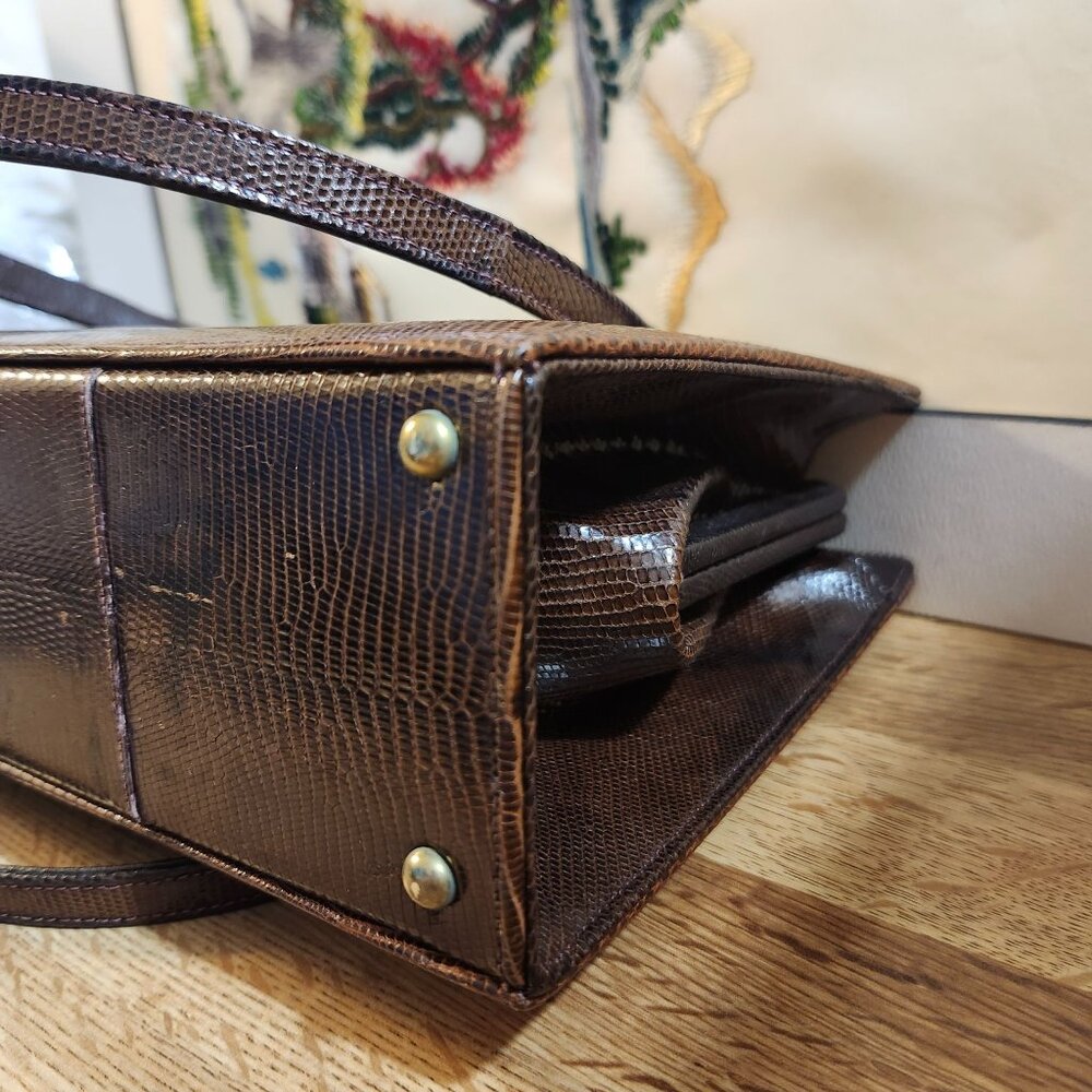 Reptile Leather '50s Bellestone Vintage Handbag Brown  Alligator Crocodile - Picture 14 of 16